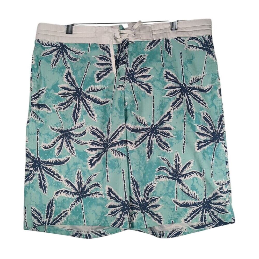 Old Navy White/Blue/Green Palm Built In Flex Board Shorts Mens 36x10" Drawstring